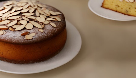 Realistic illustration of the almond cake, sweet baked food, generative aiの素材