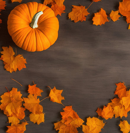 Illustration of the autumn leaves and pumpkins outdoors, generative aiの素材