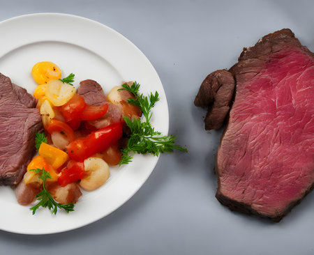 Illustration of delicious cooked beef, using generative aiの素材