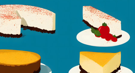 Illustration of cheesecake in the flat style, using generative aiの素材