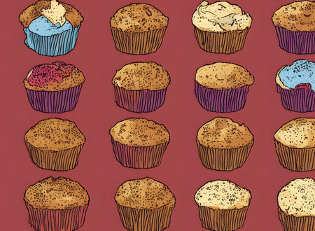 Illustration of muffins in the flat style, using generative aiの素材