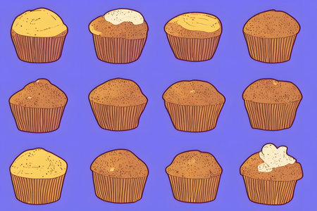 Illustration of muffins in the contemporary style, using generative aiの素材