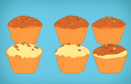 Illustration of muffins in the retro style, using generative aiの素材