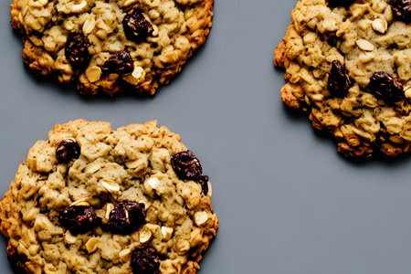 Illustration of oatmeal raisin cookies, using generative aiの素材