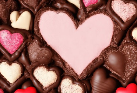 Illustration of heart shaped chocolate, valentines day, Generative AI.の素材
