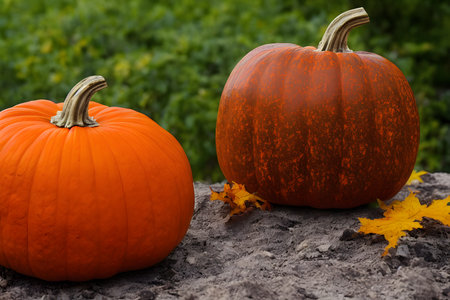 Realistic illustration of raw orange pumpkin, using Generative AI.の素材