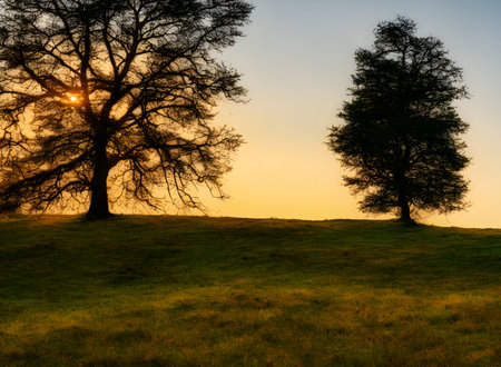 Realistic illustration of a tree on a hill or field, Generative AI.の素材