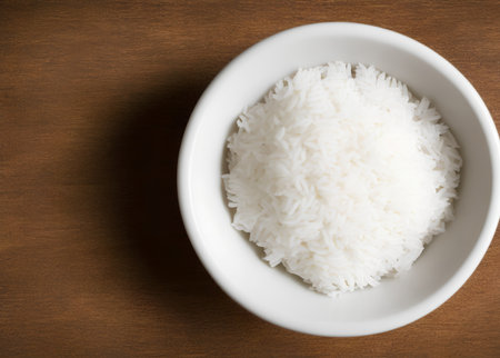 Realistic illustration of cooked rice, using Generative AI.の素材