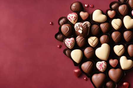 Illustration of heart shaped chocolate, valentines day, Generative AI.の素材