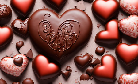 Illustration of heart shaped chocolate, valentines day, Generative AI.の素材