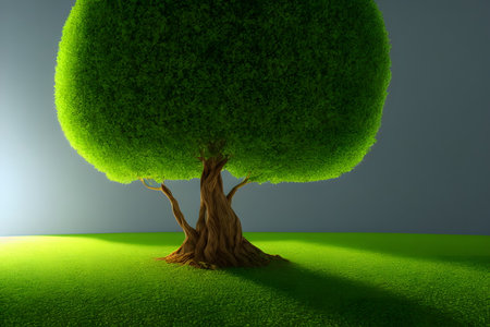 3d rendering illustration of tree with green leaves, Generative AI.の素材