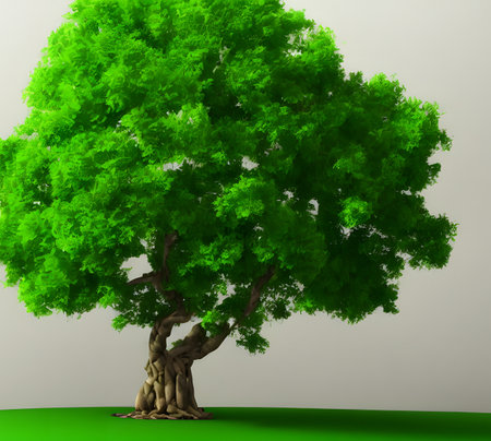 3d rendering illustration of tree with green leaves, Generative AI.の素材