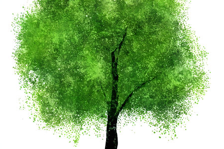 Illustration of tree with green leaves, flat style, Generative AI.の素材