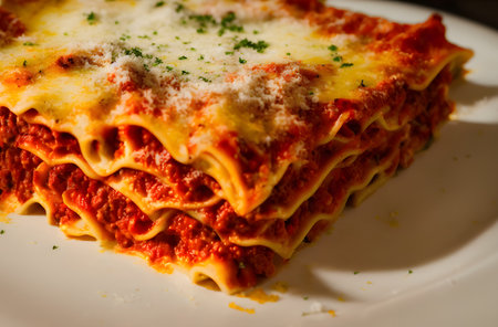 Illustration of lasagna, Italian pasta variety, using Generative AI.の素材