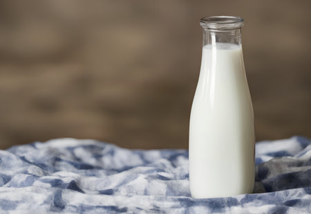 Illustration of a bottle of milk, animal protein source, using generative aiの素材