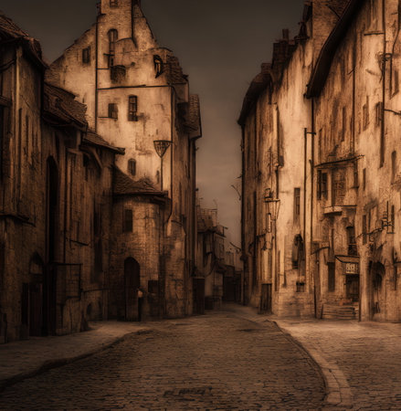Illustration of Medieval European city, using Generative AI.の素材