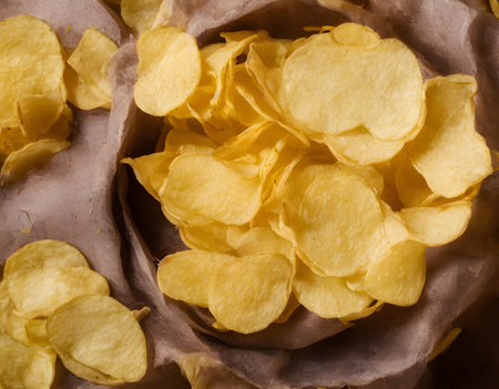 Realistic illustration of potato chips, using Generative AI.の素材