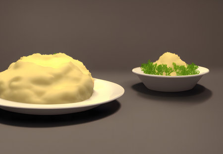 3d rendering illustration of mashed potatoes, using Generative AI.の素材