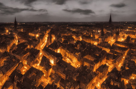 Illustration of Medieval European city, using Generative AI.の素材