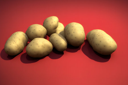 3d rendering illustration of raw potatoes, using Generative AI.の素材