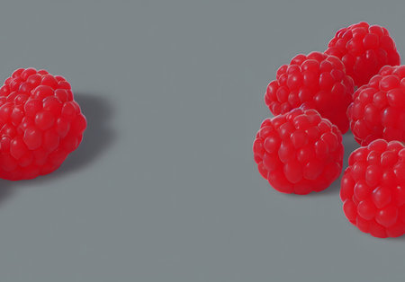 3d rendering illustration of red raspberry fruit, using Generative AI.の素材