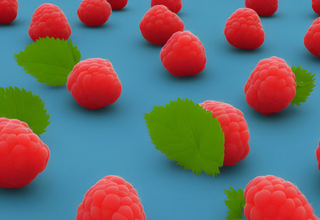 3d rendering illustration of red raspberry fruit, using Generative AI.の素材