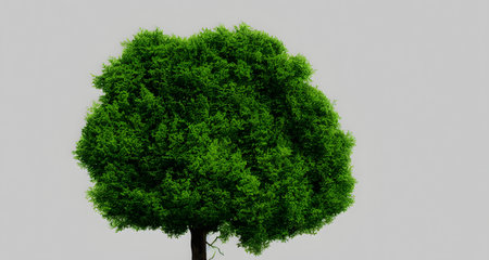 Illustration of tree with green leaves, flat style, Generative AI.の素材