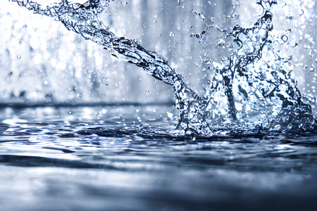 Realistic illustration of water splash, water motion, Generative AI.の素材