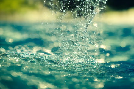 Realistic illustration of water splash, water motion, Generative AI.の素材