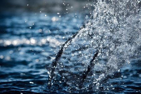 Realistic illustration of water splash, water motion, Generative AI.の素材