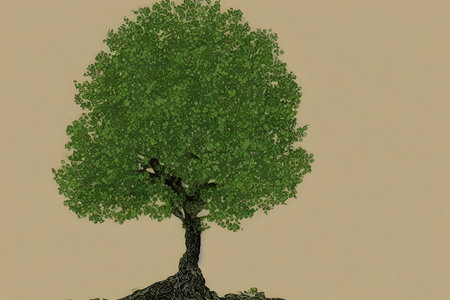 Illustration of tree with green leaves, Art Nouveau, Generative AI.の素材