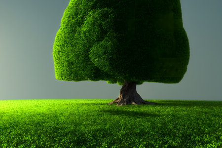 3d rendering illustration of tree with green leaves, Generative AI.の素材