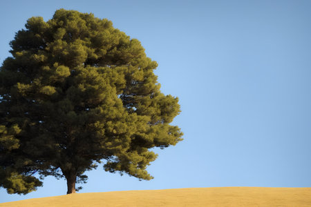 Realistic illustration of a tree on a hill or field, Generative AI.の素材