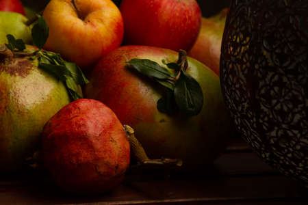Collection of red and orange fruits in Autumnの写真素材
