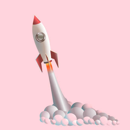 vector, 3d, takeoff, the rocket. pink, bright,のイラスト素材