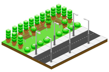 isometric, illustration, garden, roadのイラスト素材