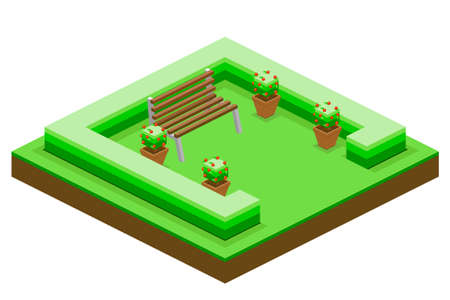 Garden designs set, square, garden,  isometricのイラスト素材