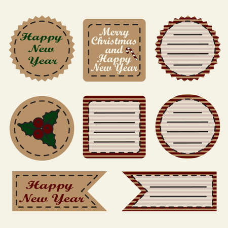 Set of vintage styled Christmas and New Year stickersのイラスト素材