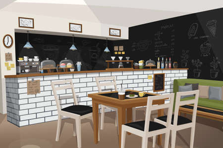 Modern Cafe Interior. 3D illustrationのイラスト素材