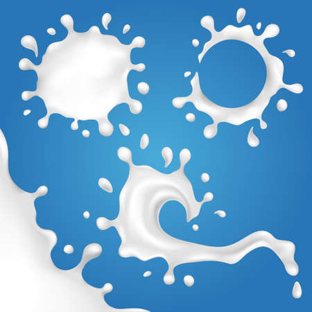 Set of 3D vector milk splash and pouringのイラスト素材
