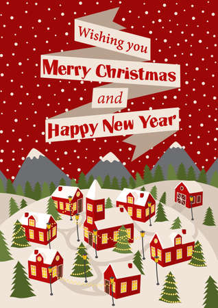 merry Christmas and happy new year, cover with an evening cityのイラスト素材