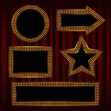 etro frame with glowing lamps. Vector illustration with shining lights in vintage style.のイラスト素材
