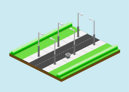 3d, isometric, road lights and shrubsのイラスト素材