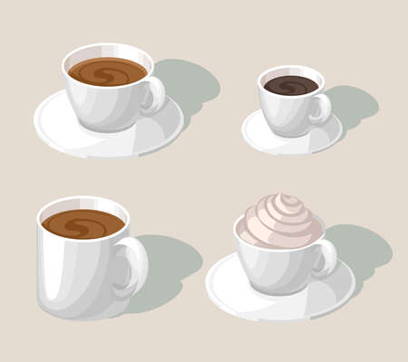 kit cups, tea, espresso, coffee, cappuccino, isometric, 3D,のイラスト素材