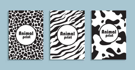 Animal print, hide, wool, cow, zebra, art for 3 covers, banners, flyers and posters. vector illustration.のイラスト素材