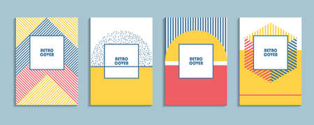 Set of brochures in retro style. geometric figures, stripsのイラスト素材
