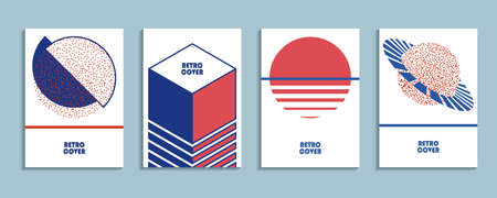 Set of brochures in retro style. geometric figures, stripsのイラスト素材