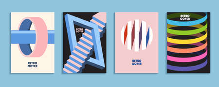 4 booklets, brochures, retro design, geometric backgroundsのイラスト素材