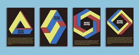 4 booklets, brochures, retro design, geometric backgrounds. Optical illusion, impossible figuresのイラスト素材