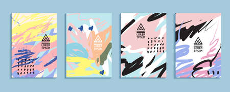 Retro art for 4 covers. abstract paint strokes.のイラスト素材